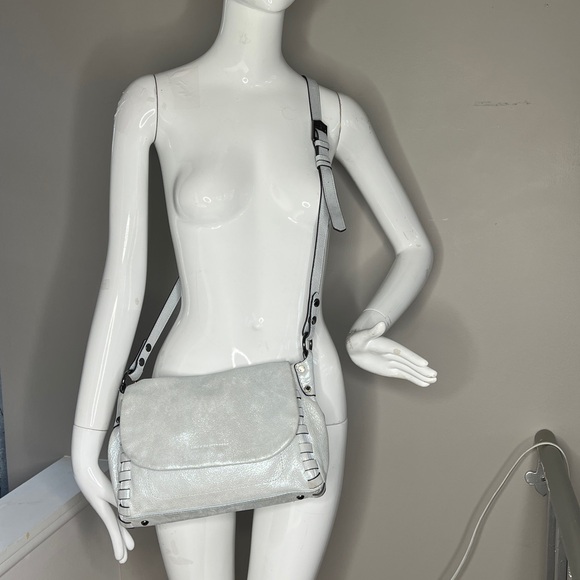 Aimee Kestenberg Zen Convertible Crossbody Metallic Silver Sueded Leather Bag - Picture 1 of 16